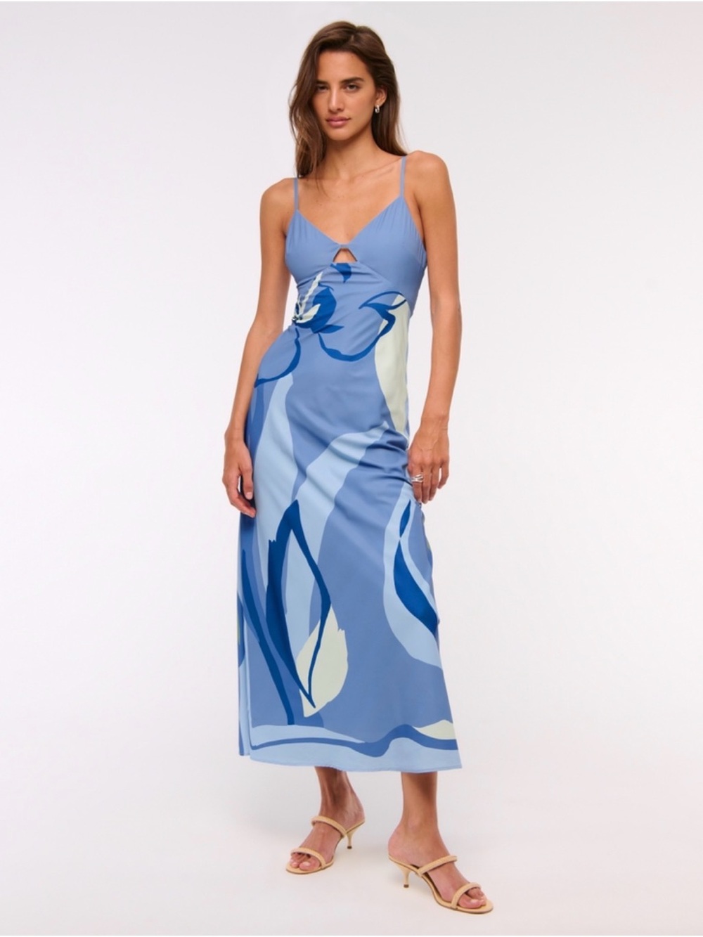 Blue Abstract Floral Slip Maxi Dress